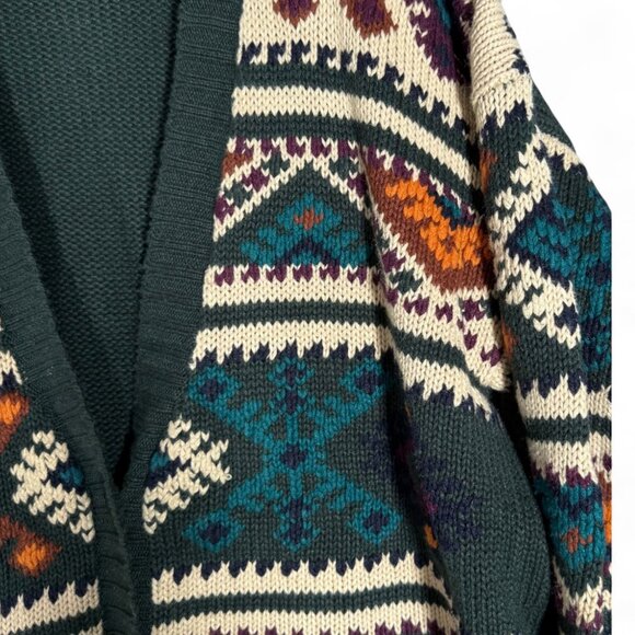 Vintage Paul Harris Aztec Print Cardigan Sweater Men's Green 90s Grandpa L - Picture 2 of 12